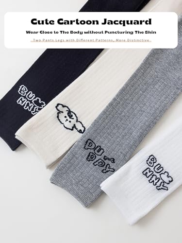 Toddler Girl Tights Ribbed Lines Crew Cuffs White Cotton Knit Footless Cartoon Dog Letter Embroidery Fashion Casual Cute Leggings Toddler Girl 1 Pair 3-4 Years4