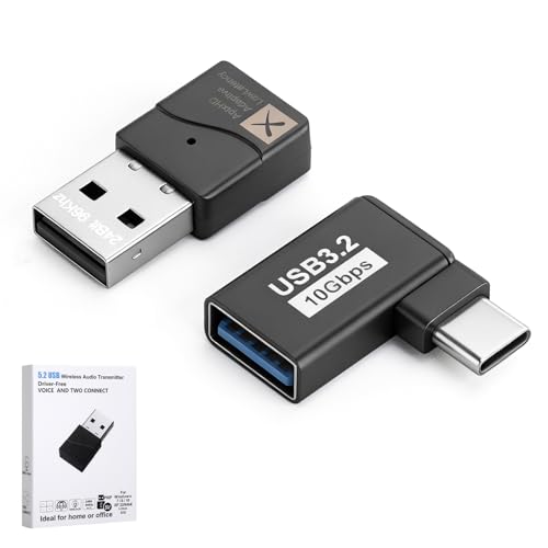 HENGBIRD USB Bluetooth Adapter 5.2 für PS5 – aptX Low Latency Gaming Dongle mit QCC3040 Chip, Dual USB C Bluetooth Adapter, Plug & Play Audio Transmitter für PC& TV