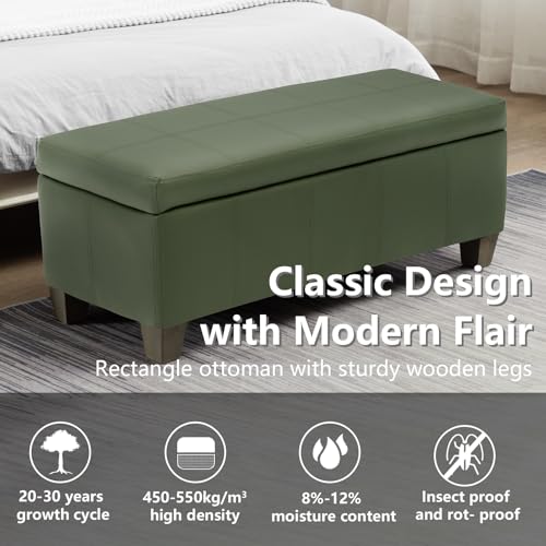 Image of 41 inch Storage Ottoman, Storage Bench with Safety Hinge, Upholstered Synthetic Leather Ottoman Bench for Bedroom, Living Room, Entryway, Hallway, Foot Rest, Support 500lbs