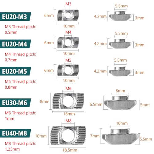 Yeepeo 50 Stück Hammerkopfmutter 6mm Nut 6, M4 Gewinde 2020 Profil Nutensteine Kohlenstoffstahl T-Slot Nutmuttern Hammermutter für Aluminiumprofil Extrusionsschlitz (EU20-M4 ×10×6)