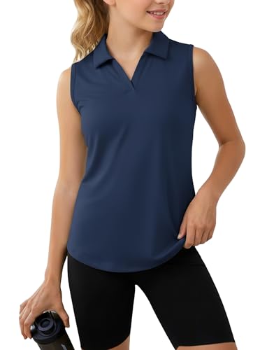 Patpat Girls Sleeveless Polo Shirts Size 13-14 Years Navy Collared V Neck Golf Athletic Shirt Teen Girl Quick Dry Tennis Workout Tank Tops