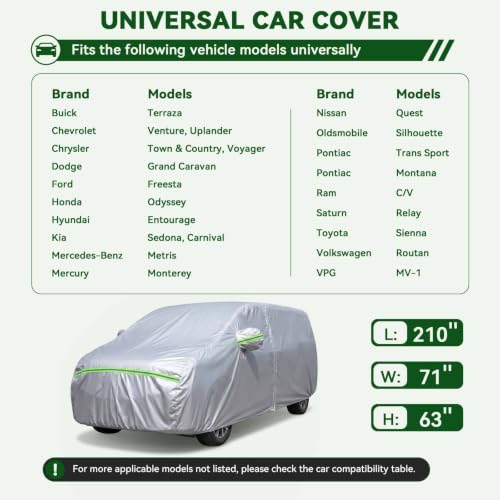 Image of AUQDD 6-Layers Premium MPV Car Cover Waterproof All Weather Weatherproof UV Sun Protection Snow Dust Storm Resistant Outdoor Exterior Custom Form-Fit Full Padded Car Cover with Straps 199 inch-210 inch K17