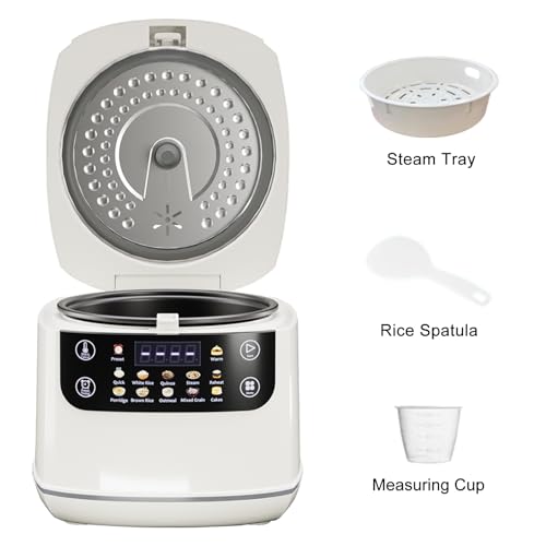 Image of Portable Digital Rice Cooker, 6-Cup (Uncooked) /12-Cup (Cooked) Small Rice Maker with Steaming Basket, Mini Rice Cooker with 2L Removable Nonstick Inner Pot, 10 Menu Options, Auto Keep Warm, 24 Hour Delay Timer, White