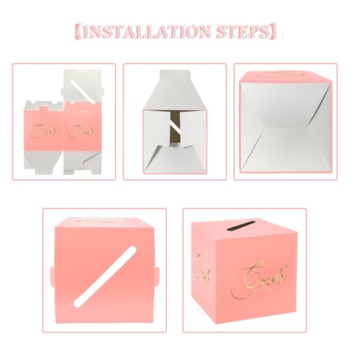 Image of Pink and Gold Card Box Gift Card Box Holder Envelope Box for Wedding Birthday Baby Shower Retirement Party Card Box