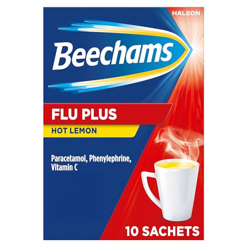 Beechams Flu Plus Hot Drink Sachets Cold & Flu Medicine for adults with Paracetamol Lemon flavoured 10s