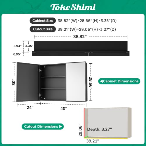 Image of TokeShimi 40x30 in Beveled Mirror with Storage Bathroom, Fully Assembled