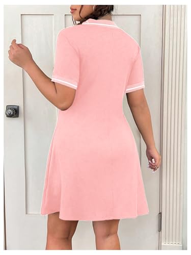 Image of RoseSeek Women's Plus Size Football Jersey Dress Collared Golf Tennis Dress Button Front A Line Streetwear Dresses