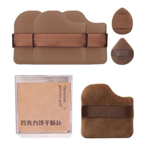 4/6x Chocolate Biscuit Powder Puff With Finger Holder Strap Fingertip Makeup Sponge Pad For Cream Concealer Eyeshadow