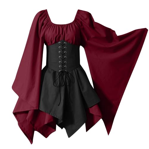 Halloween Kostüm Frauen Sexy Mittelalter Kleidung - Gothic Kleid Damen Elegante Witch Vampir Kostüm Korsett Renaissance Elfen Costume Gothikkleider...