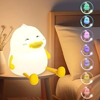 Duck Night Lights for Kids, Touch Cute Lamp, Childrens Silicone Portable LED Night Light with 30 Min Timer & 7 Colors, USB Rechargeable Table Lamp, Christmas Birthday Gift for Children