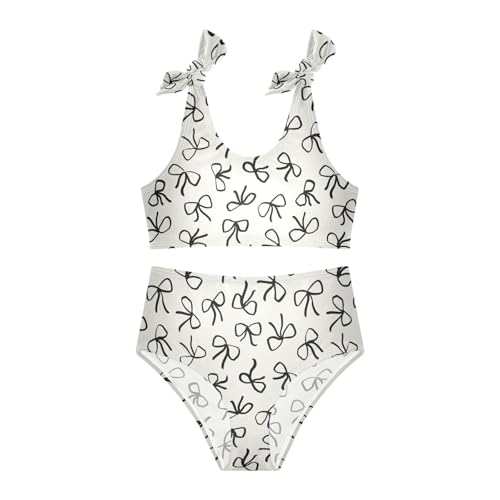 Wusikd Black Bows Girls Swimsuits Two Piece Beige Swimwear Bikini Set for for Girls Size 7-8T3