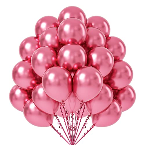 FOTIOMRG Metallic Pink Balloons 12 inch 50 Pack Chrome Pink Latex Party Balloons Helium Quality for Birthday Graduation Baby Shower Wedding Bridal Shower Engagement Party Decorations