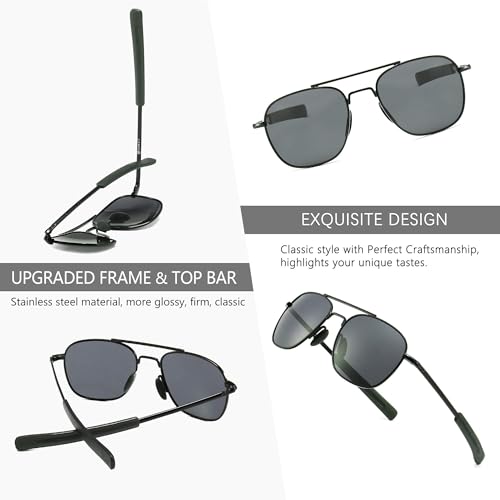 Image of SUNGAIT Men's Military Style Polarized Pilot Aviator Sunglasses - Bayonet Temples