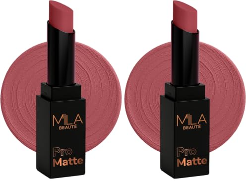 Image of Mila Beaute Pro Matte Lipstick | Highly Pigmented & Long lasting | Semi Matte Finish | Light Weight Lipstick | Single Swipe Application | Luxurious Lip Color | Shade - (Damini, 4.2g) (Pack of 2)