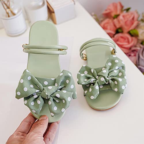 Girls' Sandals Summer Children's Soft Sole Shoes Fashion Girls' Bow Princess Shoes Baby Beach Shoes Youth Slides (Green, 33)3