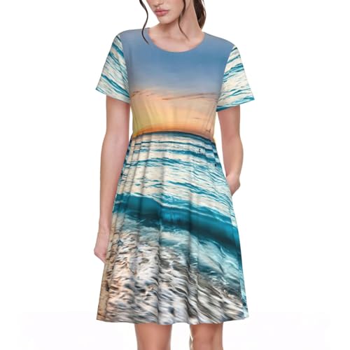 Robe d'été décontractée pour femme imprimé lever de soleil