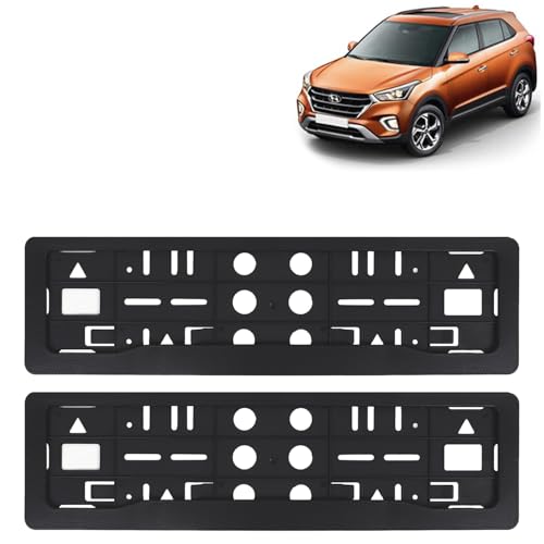 Image of KINGSWAY Creta Car Number Plate Frames for All 2018 to 2019 Models of Hyundai Car Registration Plate Holders, Black Licence Plate Covers (Front and Rear), Universal Size 51.5 x 14.5 cm