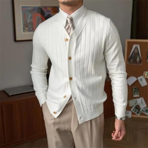 Men's V-Neck Slim Fit Pit Strip Long Sleeve Solid Sweater Cardigan2