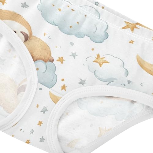 Wusikd Cute Sloth Girls' Underwear Cotton Clouds Moon Stars Girls Briefs Soft Toddler Underwear 2T4