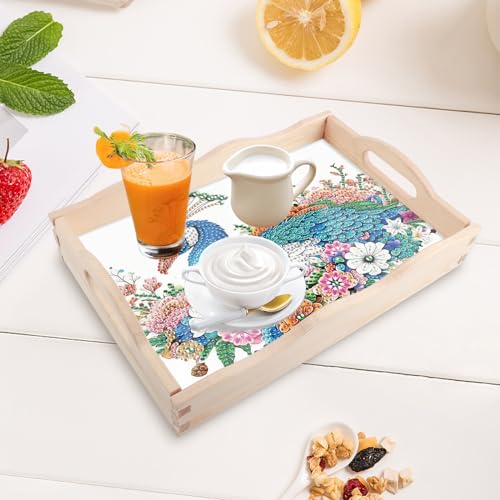 Image of AiYuanzsh 5D Diamond Art Tray with Handle for Adults DIY Diamond Art Plate Kits Peacock Picture Diamond Art Painting Dinner Plate for Coffee Living Room Home Organizer Parties Family Gatherings