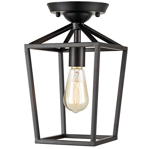 Industrial Semi-Flush Mount Ceiling Light Black Retro Lantern Cage Light Fixture for Kitchen Porch Foyer Industrial Semi-Flush Mount Ceiling Light Black Retro Lantern Cage Light Fixture for Kitchen Porch Foyer