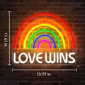 Image of LOVE WINS Neon Sign - Rainbow Light Signs, USB Powered LED Lights for Wall Decor, Gay Bar, Bedroom, Man Cave,Party, Cool Birthday Christmas Gifts for Boys Girls