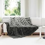 Kaelestia rutschfeste Decke aus Kunstkaninchenfell Dunkelgrau, 4-teiliges Set, 220x240 cm, weich und flauschig, atmungsaktiv für Sofa, Bett, Camping, gemütlich und warm für Herbst Winter