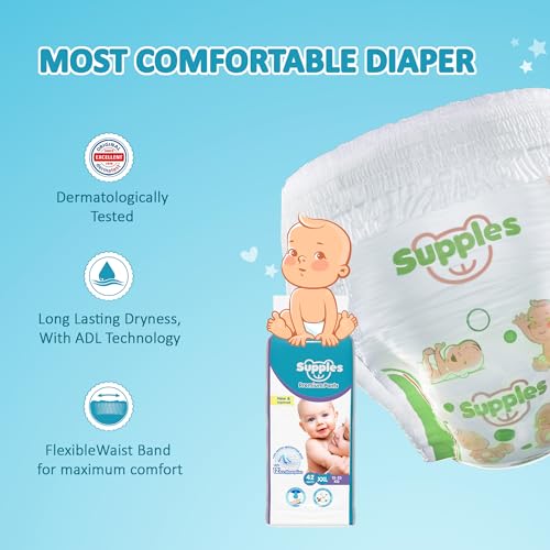 Image of Amazon Brand - Supples Premium Baby Diaper Pants | 42 Baby Diapers | XXL | 15-25 Kg | 12 Hrs Absorption | Cushiony Cotton Soft Fabric | Phthalates-Free | Triple Leak Guard