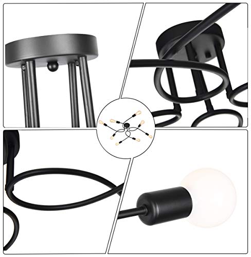 OYIPRO Ceiling Light Fitting 8-Light, Vintage Ceiling Lamp, Creative Chandelier, E27 Base Black Semi-Flush Lighting, for Living Room, Bedroo, Kitchen