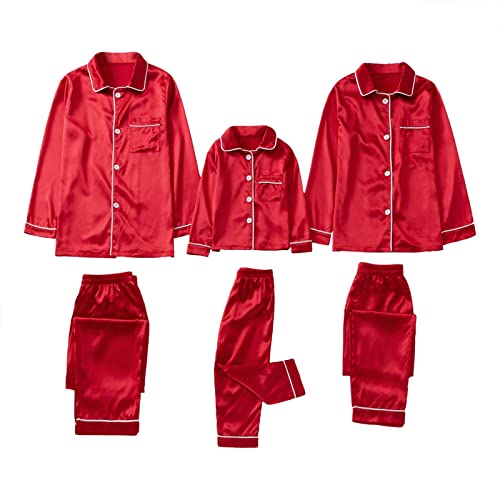 Christms Pajamas for Family Silk Satin Pajamas 2024 Button Down Sleepwear Long Sleeve Comfy Loungewear Matching Sets2