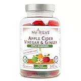 Nutrilus Apple Cider Vinegar with The Mother & Ginger Gummies 500mg Per Serving - Natural Apple Flavour Vegan Raw ACV Supplement - Digestion & Weight Management & Metabolism (60 Gummies)
