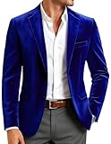 PJ PAUL JONES Men's Velvet Blazer Slim Fit Stylish Notch Lapel Suit Jacket 2 Button Sport Coats for Dinner Prom Wedding Party Blue L