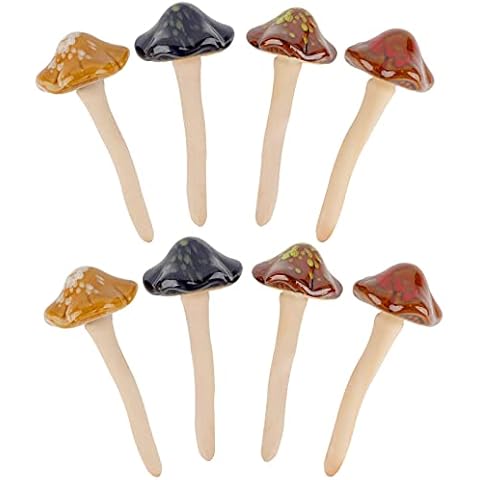 Exttlliy 8Pcs Ceramic Garden Mushrooms Figurine Decorative Plants Stakes Accessories Lawn Ornaments Statue for Outdoor (Random Color) (Blooming-1) Cover