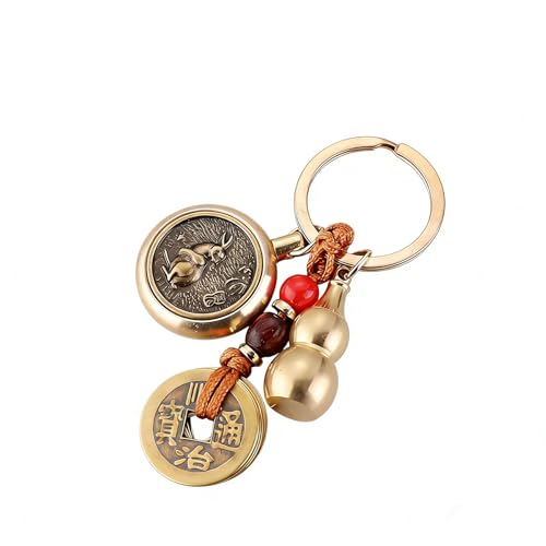 AIETUE Chinese Zodiac Keychain For Women, Good Luck Amuletos De Proteccion Y Buena Suerte Feng Shui Coins Gift Accessories (Gold Rabbit)