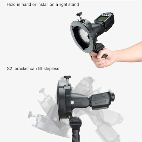 Godox S2 Speedlite S-Type Bracket Bowens Mount Flash Holder for Godox V1 AD200Pro AD400Pro AD200 and other Flashes, Precise Tilt Control, Large Handle, Integrated Umbrella Mount with Pergear Diffusers