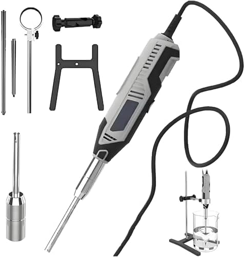 High-Speed Laboratory Homogenizer with Stand - 6 Adjustable Gears, 0.5-250ml, High Shear Mixer for Cosmetics & Food Emulsification (Plug-in, 10MM & 8MM Blades)