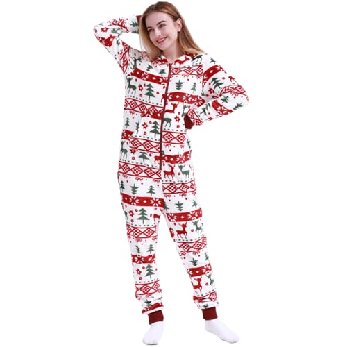 MAGICMK Women's & Men's Christmas Pajamas Hoodie Fleece Onesie Suit Full Zipper Jumpsuits with Pockets3