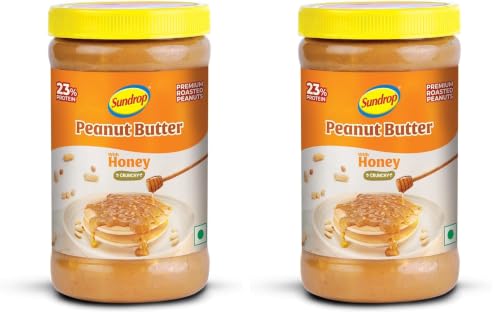 Image of Sundrop Peanut Butter with Honey | Crunchy | 462 grams | With 23% Protein | 7% Dietary Fibre | Premium Roasted Peanuts | No Preservatives | Great Value Per Gram of Protein (Pack of 2)