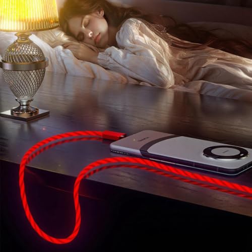Image of IHAO Multi Ports Light-Up USB Cable USBA /USB C to USBC /MicroUSB Cable Durable Fast Charging Cable with Visible Current Flow As Night Light Use-6in1 Red