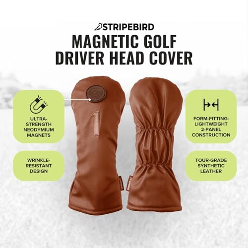 Stripebird Magnetic Golf Driver Head Cover - Ultra-Strength Neodymium, Magnetically Attached - Durable Golf Club Headcover - Lightweight Modern Design - Versatile Fit for All Major Brands - Brown - image 2