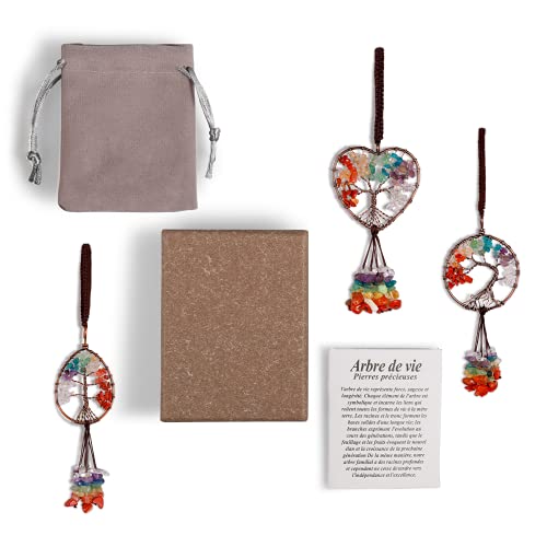 7-Chakra Stones Healing Crystal Hanging Ornaments Tree Of Life For Thanksgiving Christmas Day Car Hanging Accessories, Party Decor Meditation Decorations (Sgk-Round Shaped) #TOP5