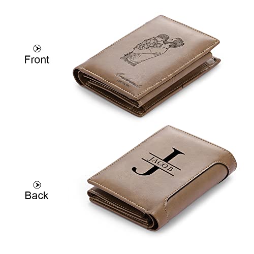 Gemszoo Gifts for Dad Personalized Photo Initial Name Wallet Custom Picture Wallet for Men Husband Grandpa (Brown Trifold)2