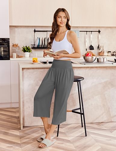 Image of Ekouaer 2 Pack Womens Pajama Pants 2026 Wide Leg Capri Yoga Pants Lounge Comfy Sleep Pj Bottoms with Pockets