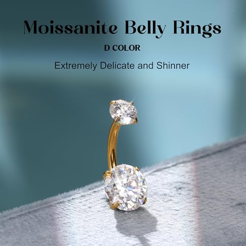 Moissanite ＆ G23 TItanium Belly Button Ring 18K Gold Plated Hypoallergenic Internally Threaded Belly Rings 14G Navel Piercing Jewelry For Women Men D Color VVS1 Clarity Brilliant Cut2