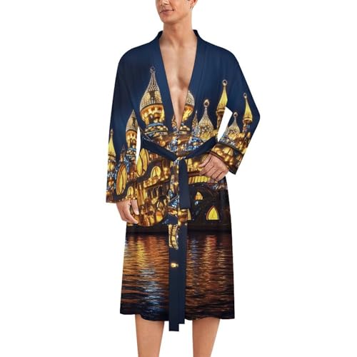 Bata de baño para hombre de manga larga ligera y ropa de dormir suave hasta la rodilla
