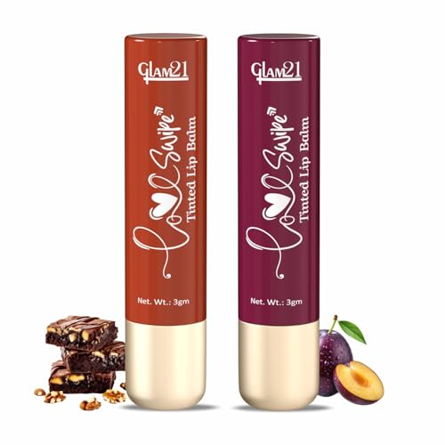 Image of Glam21 Love Swipe Tinted Lip Balm | Goodness Of Vitamin C, HA, Ceramide & SPF 30 | Radiance Boost, Hydrated Lips, Repair The Lips & UV Defense - Brownie Fudge & Lush Plum | 3gm Each - Combo Pack Of 2
