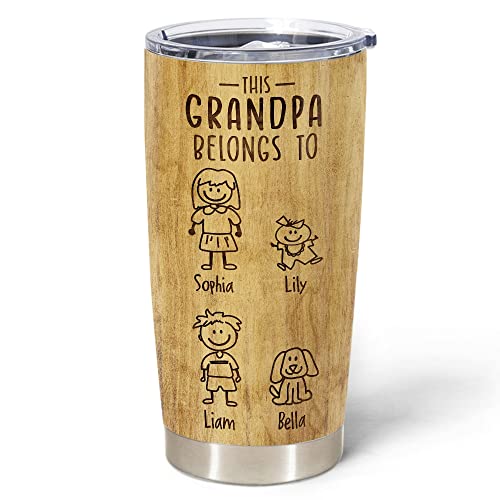 Unifury Personalized Grandpa Tumblers - Fathers Day Present For Grandpa Travel Mug - Grandfather Christmas Gift - Gifts For Granddad - Grandfather Gifts - This Grandpa Belongs To - 4 Kids #TOP3