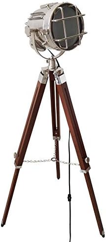 collectiblesBuy Maritime Searchlight Floor Lamp – Silver Retro Spotlight with Adjustable Wooden Tripod, Vintage Studio Decor Lighting for Home Office, Antique Art Finish image 5