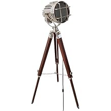 Decorative Vintage Maritime Searchlight Silver Finish Wooden Adjustable Tripod LED Spotlight Floor Lamp Home & Office Decor Marine Collection