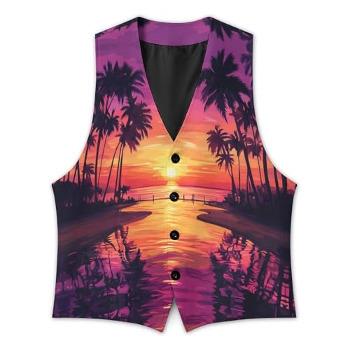 Palms Trees Sunset Trendy Vest Suit for Men V Neck Formal Dress Waistcoat Vests Business Slim Fit2